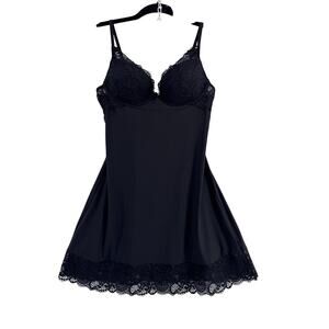 Victoria’s Secret Black Lace Chemise Slip 34B Adjustable Straps Lingerie